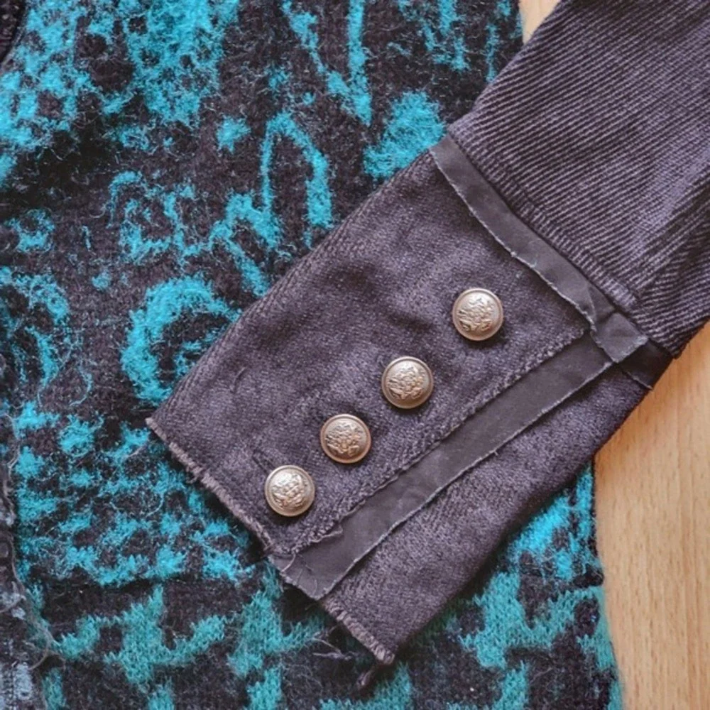 Free People Better Together‎ Teal Black Knit Front Blazer Jacket Wool Blend XS